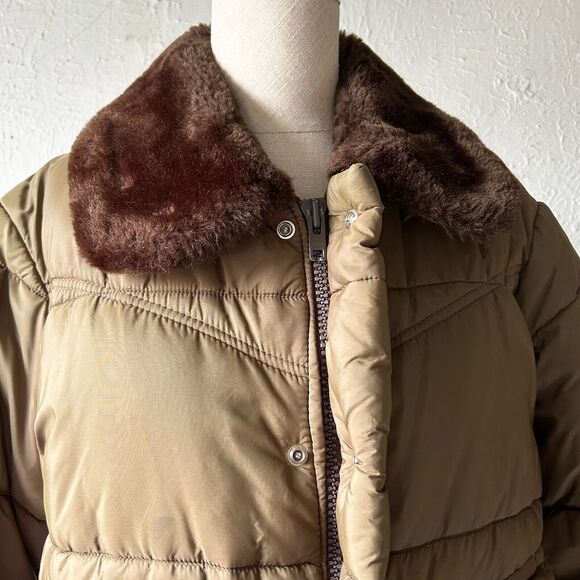 Vintage Walls Blizzard Pruf Coat Brown Faux Fur Trim Zip + Snap Front-Women's S - Picture 3 of 16